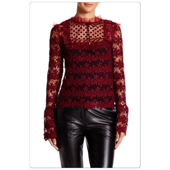 🎉2X Host Pick🎉 Mock Neck Lace Bib Blouse - Picture 1 of 6